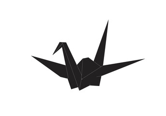 Elegant Black Origami Crane on White Background.