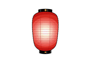 Traditional Red Japanese Lantern with Glowing Light.