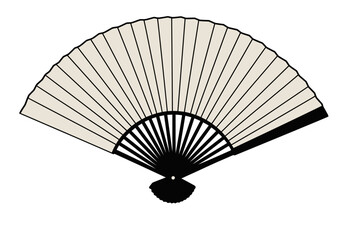 Elegant Hand Fan with Beige Paper and Black Ribs.