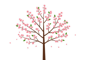 Stylized Cherry Blossom Tree with Pink Flowers and Green Leaves.