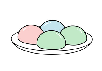 Colorful Mochi on a Plate Japanese Dessert Illustration.