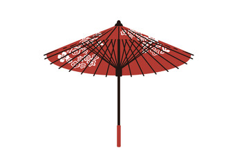 Elegant Red Japanese Umbrella with Floral Design and Black Ribs.