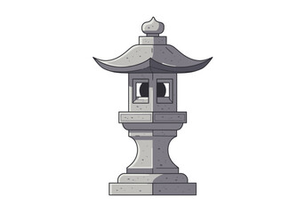 Traditional Japanese Stone Lantern with Pagoda Style Roof Illustration.