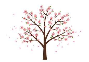Stylized Cherry Blossom Tree with Falling Petals Illustration.
