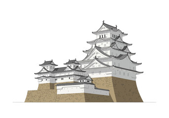 Illustration of a traditional Japanese castle with multiple tiers.