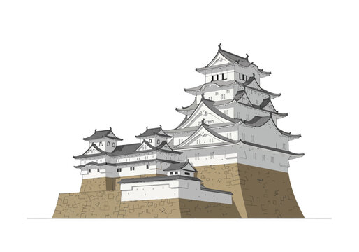 Illustration of a traditional Japanese castle with multiple tiers.