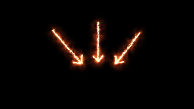 Three Fiery Arrows Descend on Black Background in Sequence