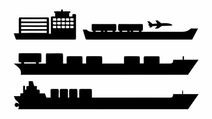 Diverse cargo ships and cargo plane symbolize global trade and logistics efficiency
