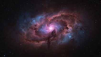 Stunning cosmic spectacle showcases a vibrant celestial nebula, revealing intricate swirling patterns of dust and gas illuminated by starlight, depicting an expanse of deep space with numerous stars.
