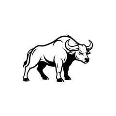 Fototapeta premium Monochrome Illustration of a Powerful Buffalo with Horns Emblem of Strength and Wilderness
