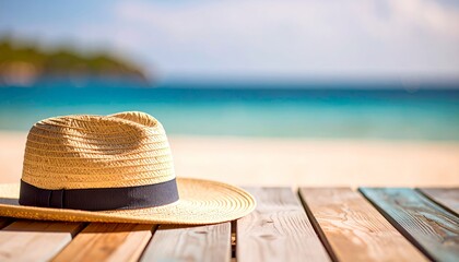 Beach Accessories On Blue Plank - Summer Holiday Banner