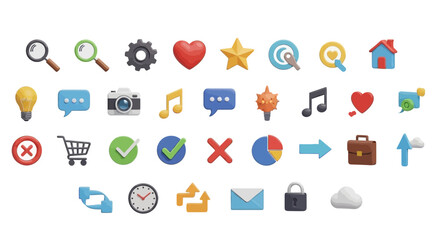 Collection of 3d render icons for ui ux design and web development
