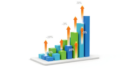 Financial bar chart with increasing columns and upward arrows symbolizing economic growth and progress.