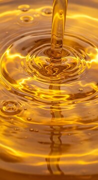 Golden Liquid Pouring - A Viscous and Reflective Close-Up.