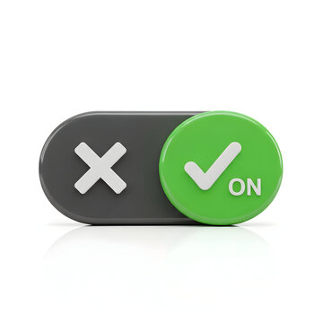 Toggle switch in the ON position with a checkmark and 'ON' text, representing activation or selection.