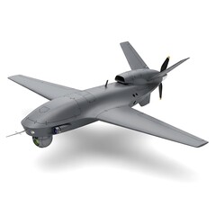 Obraz premium Gray Unmanned Aerial Vehicle UAV on White Background - Modern Drone Technology.