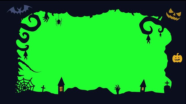 Halloween border frame on green screen background. 4K animation of halloween frame