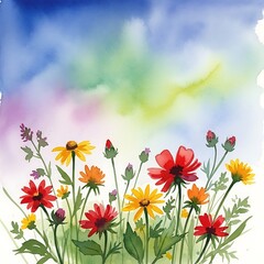 Watercolor Wildflowers in Bloom - A Vibrant Floral Landscape.