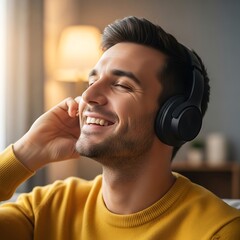 Man Enjoying Music with Headphones - A Moment of Pure Bliss.