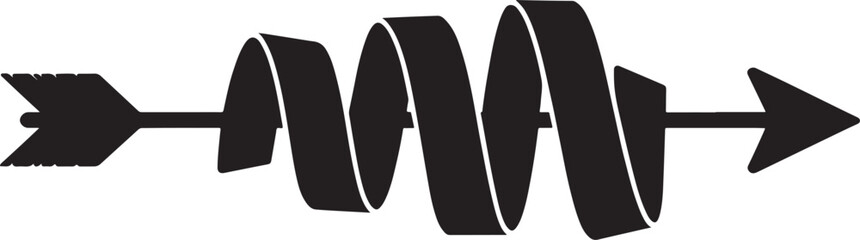 An arrow with a ribbonlike spiral design is, representing a unique and creative approach, symbolizing direction, movement, and unconventional thinking