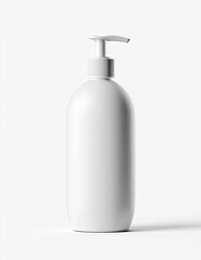Fototapeta premium Blank white plastic pump bottle. Empty, oval-shaped, dispensing container, simple and clean design against a white background