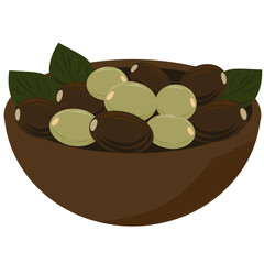 Olive Bowl Illustration — Moroccan Food Side Dish Vector