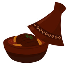 Tagine Pot Illustration — Moroccan Traditional Cookware Vector