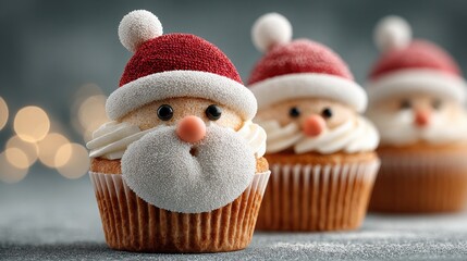Festive Santa cupcakes with decorative hats and icing create a joyful holiday atmosphere for Christmas celebrations and gatherings