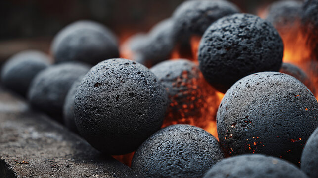 Close up of charcoal briquettes in a grill.