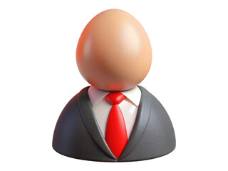Minimalist 3D egg-headed businessman avatar in suit and red tie, representing corporate identity