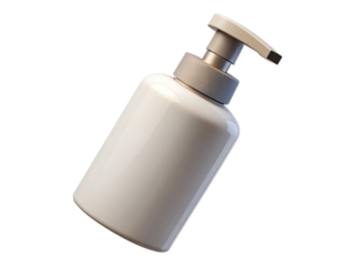 White Pump Bottle with Grey Cap - Cosmetic or Hygiene Product Packaging, Slanted View, 3D Render