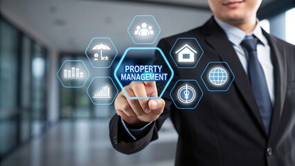 Property Management Solutions Businessman Interacting with Digital Interface for Modern Business