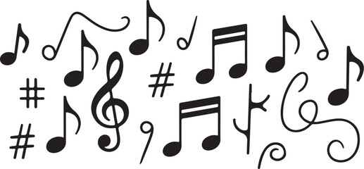 Musical notes elegantly float on a white background