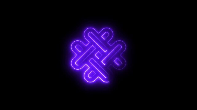 Neon Purple Interlocking Abstract Shape Glowing Symbol on Black Background bright