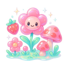 PNG Cute whimsical cartoon nature illustration.