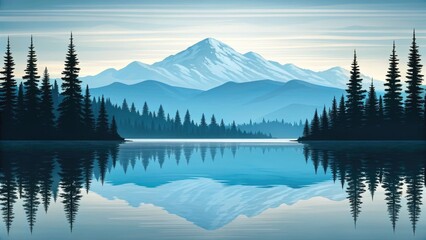 Peaceful Lake Reflection with Mountain Backdrop Tranquil Nature Landscape Art