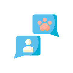 Vet Icon Showing Communication Between Human and Pet With Paw Print In Speech Bubble On White Background Flat Design