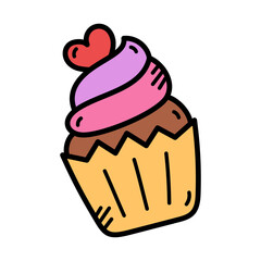 Valentine cupcake with pink frosting and red heart topping isolated on white background a sweet dessert illustration with a festive design perfect for celebrations