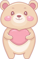 Teddy Bear's Tender Embrace: A charming and endearing teddy bear, clutching a heart. The endearing design conveys warmth and affection, perfect for expressions of love and tenderness.transparent backg