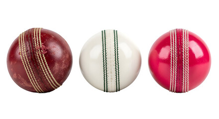 Set of Three Cricket Balls - Red, White & Pink Leather for Day/Night Matches, Professional Sports Equipment