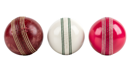 Set of Three Cricket Balls - Red, White & Pink Leather for Day/Night Matches, Professional Sports Equipment