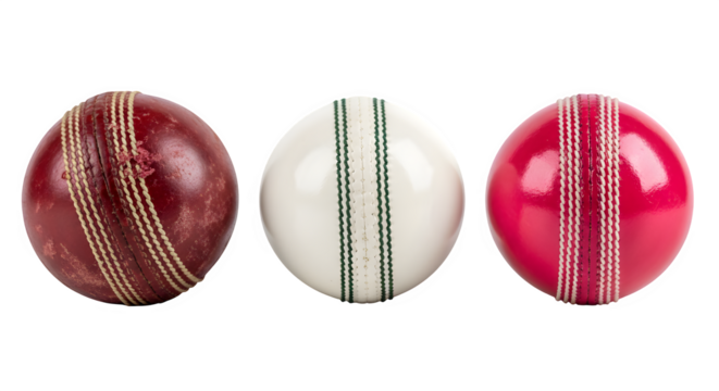 Set of Three Cricket Balls - Red, White & Pink Leather for Day/Night Matches, Professional Sports Equipment