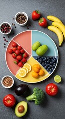 A segmented plate demonstrating balanced nutrition, emphasizing appropriate food group portions for healthy eating guidelines ,plate ,nutritional science ,dietary guidelines