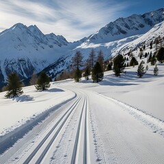 Winter Wonderland - Cross-Country Skiing Trail in the Alps.