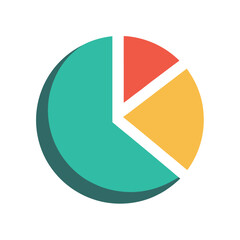 Colorful 3D pie chart with three segments on white background Keywords: pie chart, graph, data, statistics, analysis, information, finance