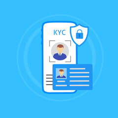 KYC verification process on smartphone with ID card and security shield.