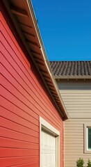 Naklejka premium A vibrant, freshly painted house exterior stands out with crisp lines and a smooth finish, showcasing careful home renovation and property enhancement ,color ,new ,structure