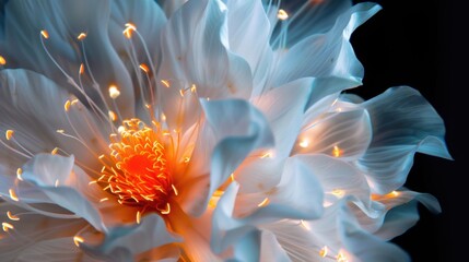 Fototapeta premium Enchanting Close-up of a Delicate Bloom with Soft Petals and Radiant Glow in a Dark Background
