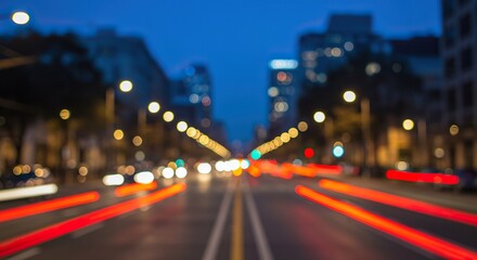 Blurred city street at dusk, a dynamic urban backdrop reflecting the constant energy and movement of the present moment in time ,real-time ,urban ,technology