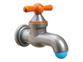 Modern chrome faucet with a bright orange handle and blue tip for water conservation concept